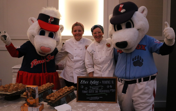 two chefs with Pawtucket Red Sox mascots